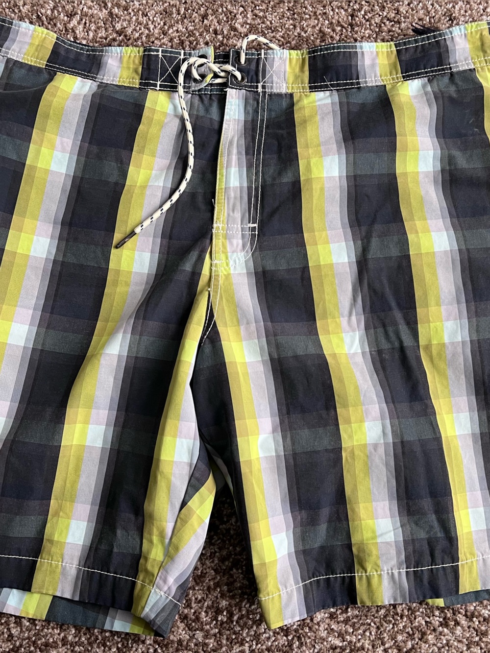 Tommy Bahama Plaid Swim Shorts in Yellow, Black and Gray